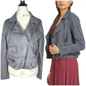 Black Tape | Women | Faux Suede Gray Cropped Zip Up Moto Jacket | Size Large